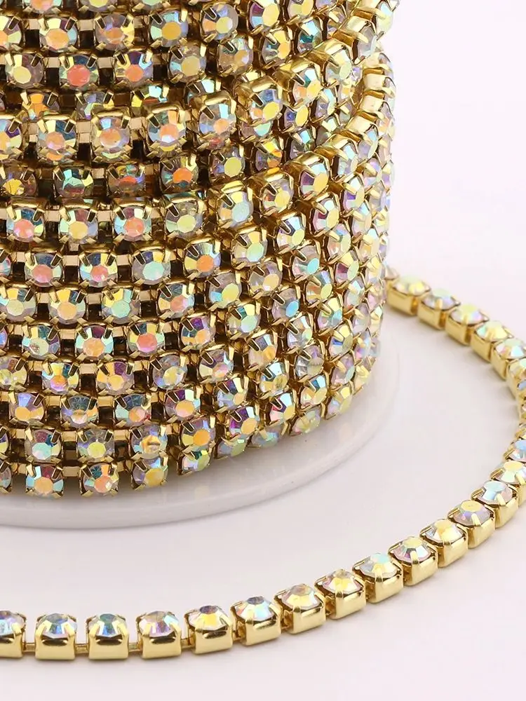 AAAAA – strass à coudre sur métal, tasse, chaîne à paillettes, 1 rangée de cristal de verre AB, pour coudre des vêtements de robe de mariée, SS6-SS16