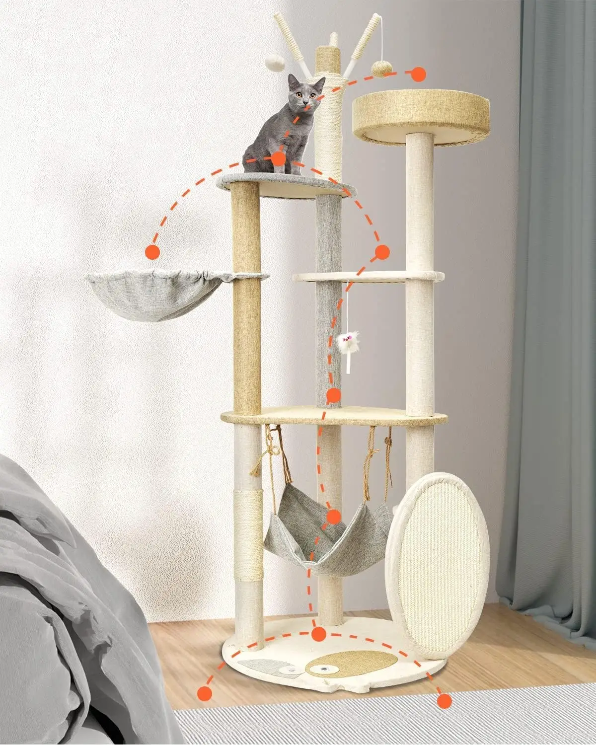 

Multi-Functional Cat Climbing Frame with Scratching Posts, Hammock