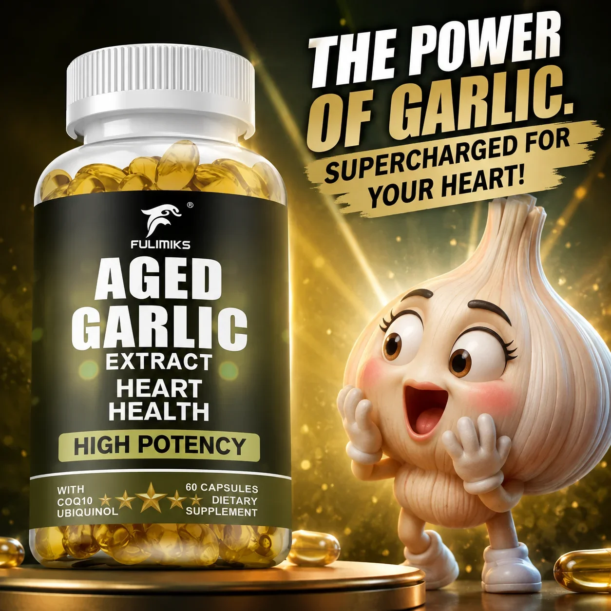 Fulimiks Odorless Aged Garlic Extract Capsules,Support Heart & Cardiovascular Health, Cholesterol, Antioxidant, Immunity