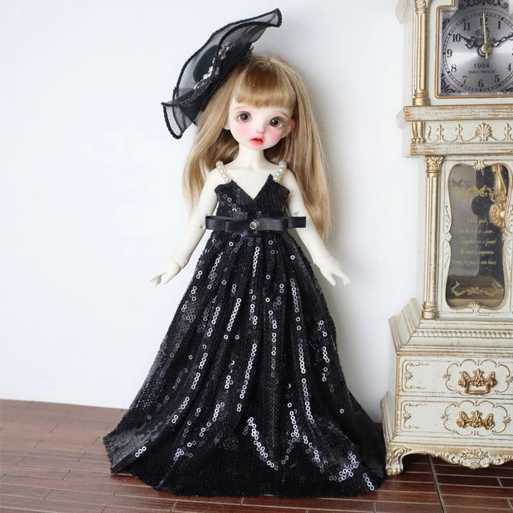 

H02-020 children handmade toy BJD/SD doll clothes 1/6 30cm Black glossy bar dress with hairband 2pcs/set