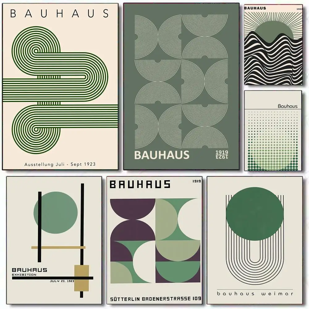 Bauhaus grüne Farblinien, modernes Anime-Poster, HD-PVC, selbstklebende Wandkunst – wasserdicht, wiederverwendbar, für Zuhause, Büro, Café