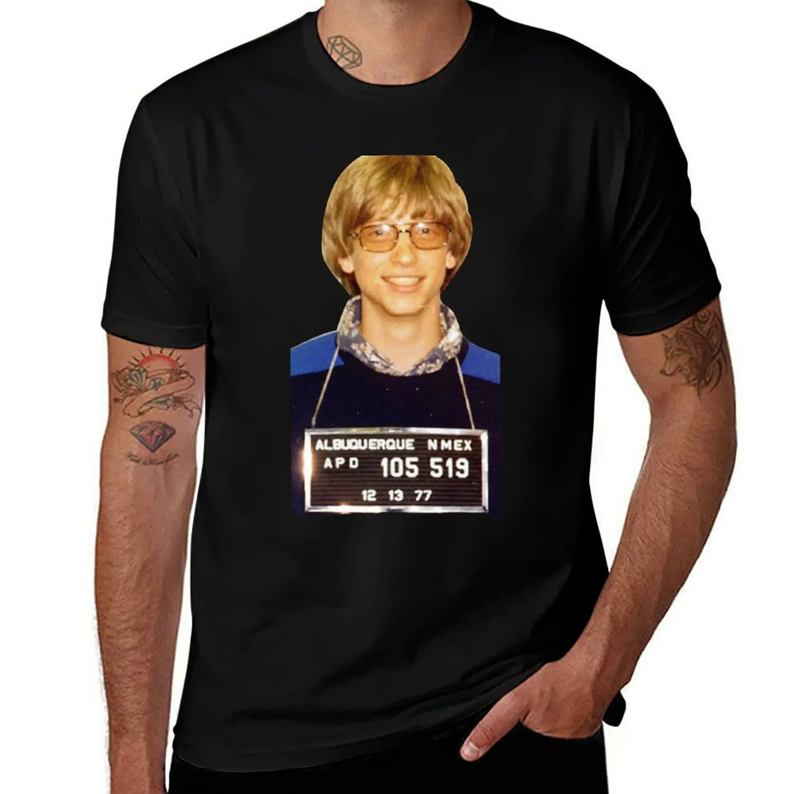 Bill Gates Mugshot T-Shirt Basic Simple Casual Short Sleeve Tee