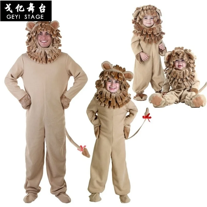 Halloween children cosplay wizard oz costumes, stage performance, adult children with long hair lions child costume