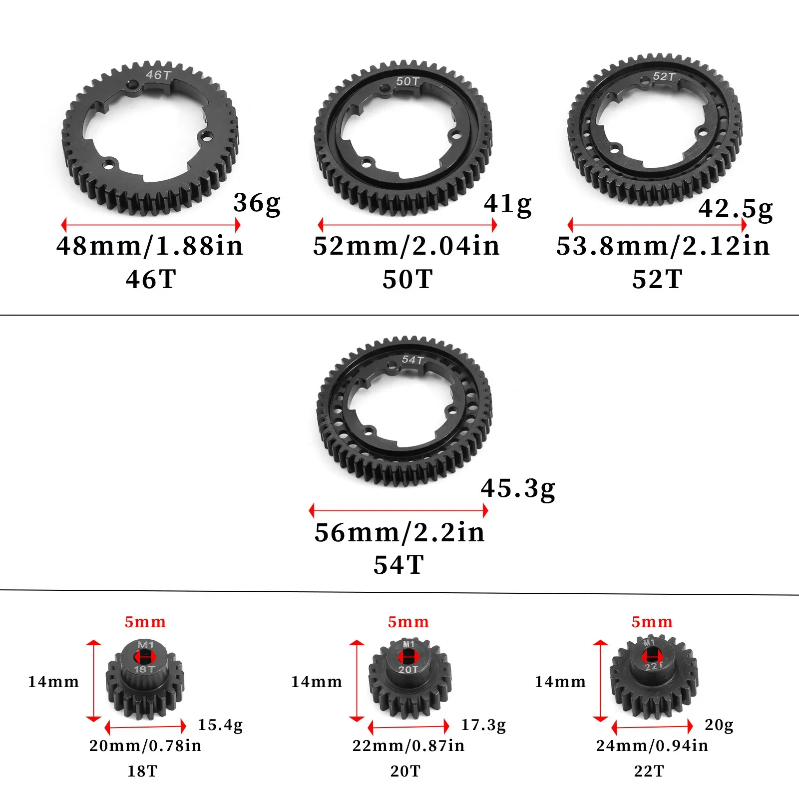 Steel Spur & Pinion Gear Set for Traxxas X-Maxx E-Revo 2.0, 46T-54T with M1 18T-22T, Ultimate Durable Upgrade