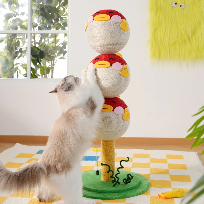 Factory Direct 2026 Catch the ball puffer fish string cat grinding claws play integrated small cat scratching board