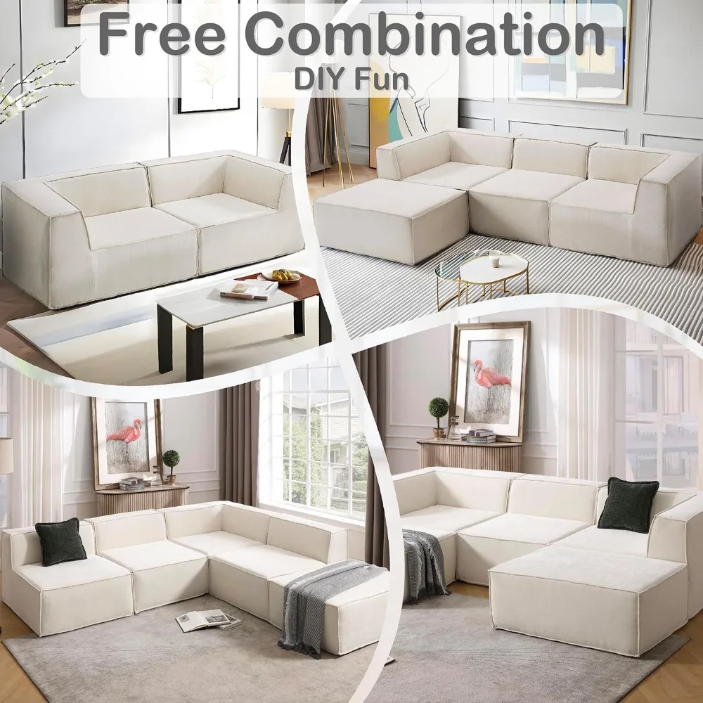 أريكة مقطعية مقاس 76 بوصة من Loveseat مكونة من قطعتين أريكة مكعبة سميكة قابلة للتحويل بمقعدين مقاس 59 بوصة، بدون تجميع موفر للمساحة f