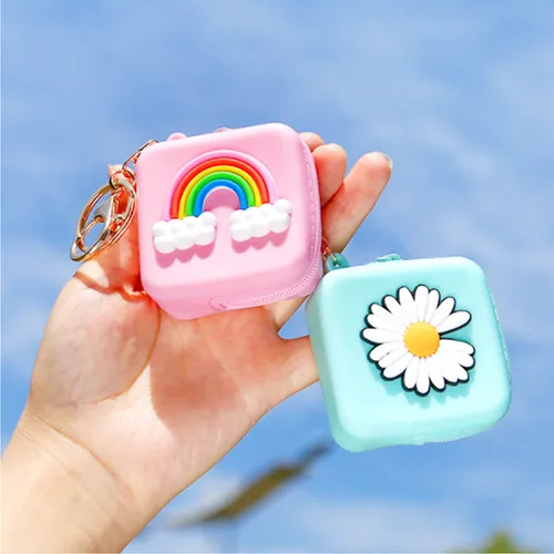 만화 실리콘 동전 지갑, 동물 여자 미니 이어폰 가방, Kawali 헤드셋 지갑 케이스, 어린이 선물, 6x6cm 