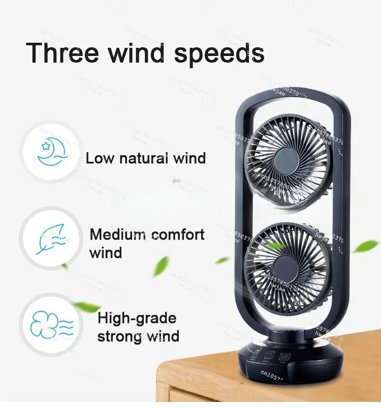 USB double head fan Automatic shaking head Rechargeable vertical fan Remote control desktop 60° wide-angle air supply
