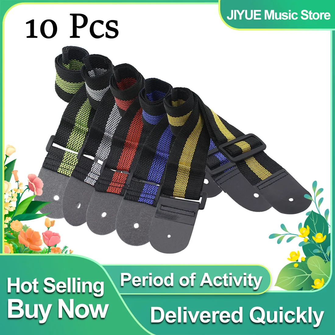 

10 Pcs Guitar Strap Colourful Stripe Belt Nylon Strap Acoustic Guitar Electric Bass Universa Shoulder Straps Beginners Parts