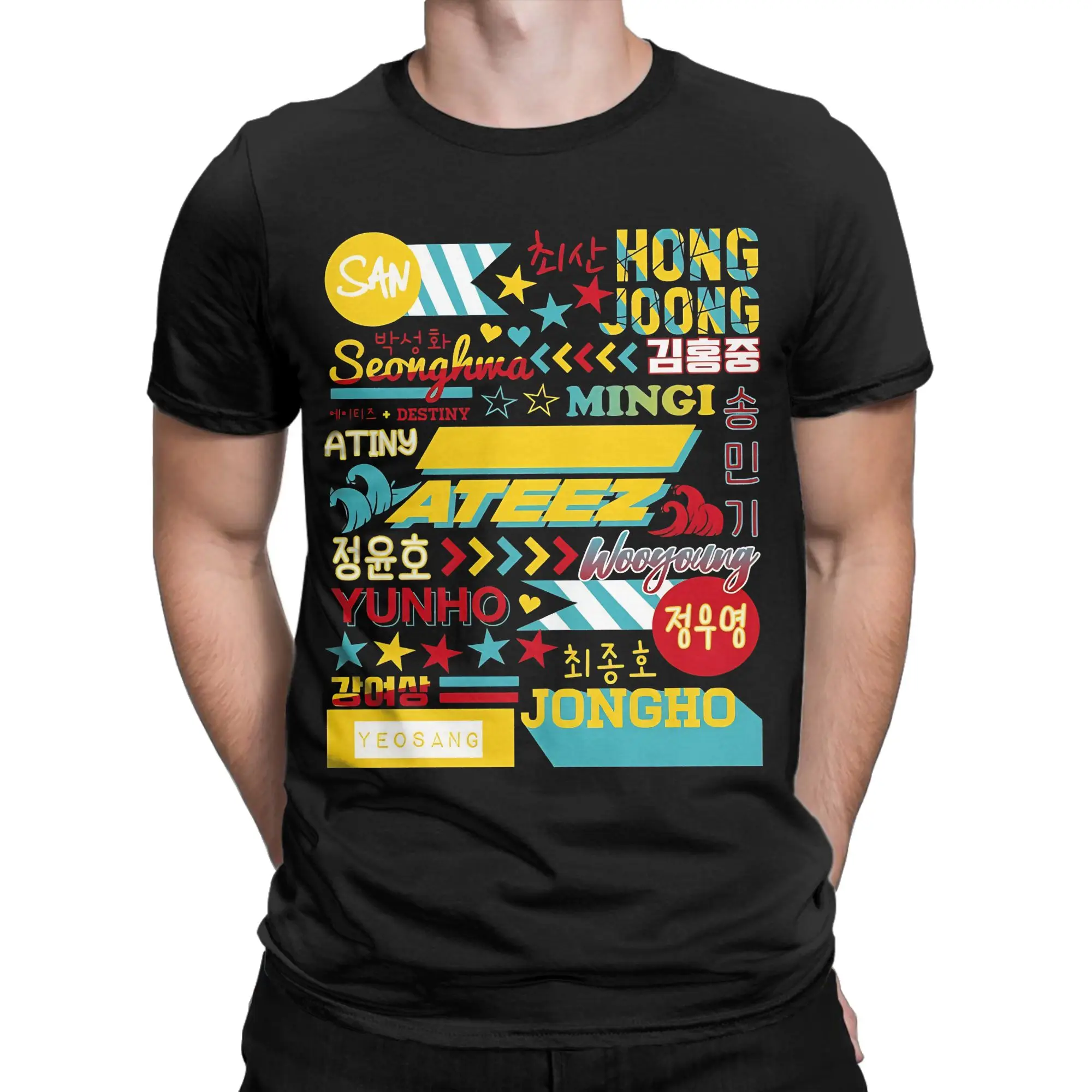 ATEEZ COLLAGE Funny Graphic 100% Cotton T-Shirt ATEEZ Sunset Dream Logo Tees Tops For Men