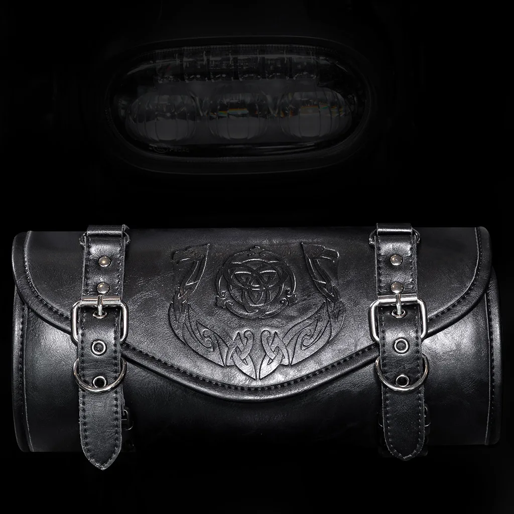 Vintage Motorrad-Werkzeugtasche Aufrollbare Aufbewahrungstasche Universal für Harley Chopper Bobber Cruiser Retro Vordergabel Lenker Satteltasche – Detail 4