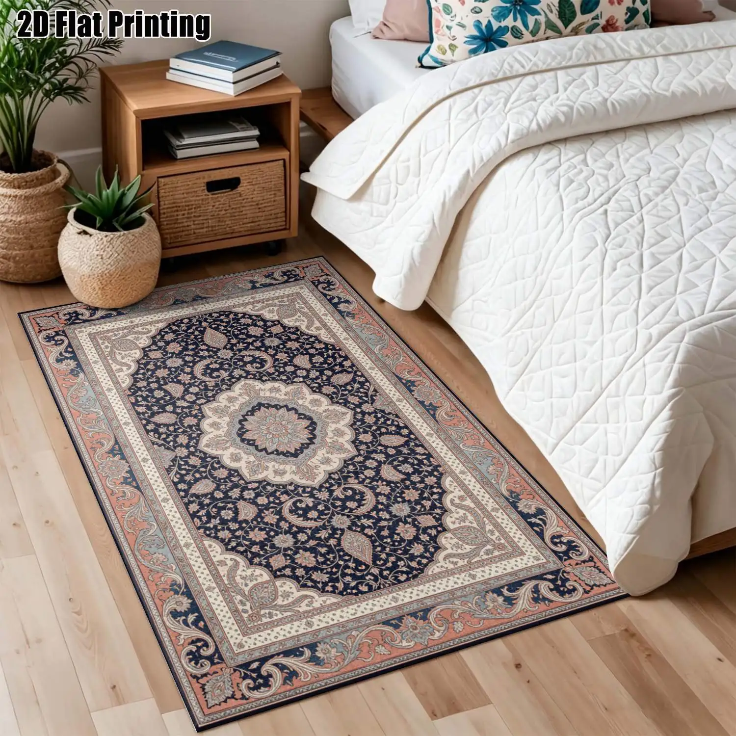1Pc 2D Printed Paisley Grey Vintage Carpet, Multi-Size Machine Washable Home Decor Mat for Entrance, Dining, Foyer, Study, Living, Bedroom