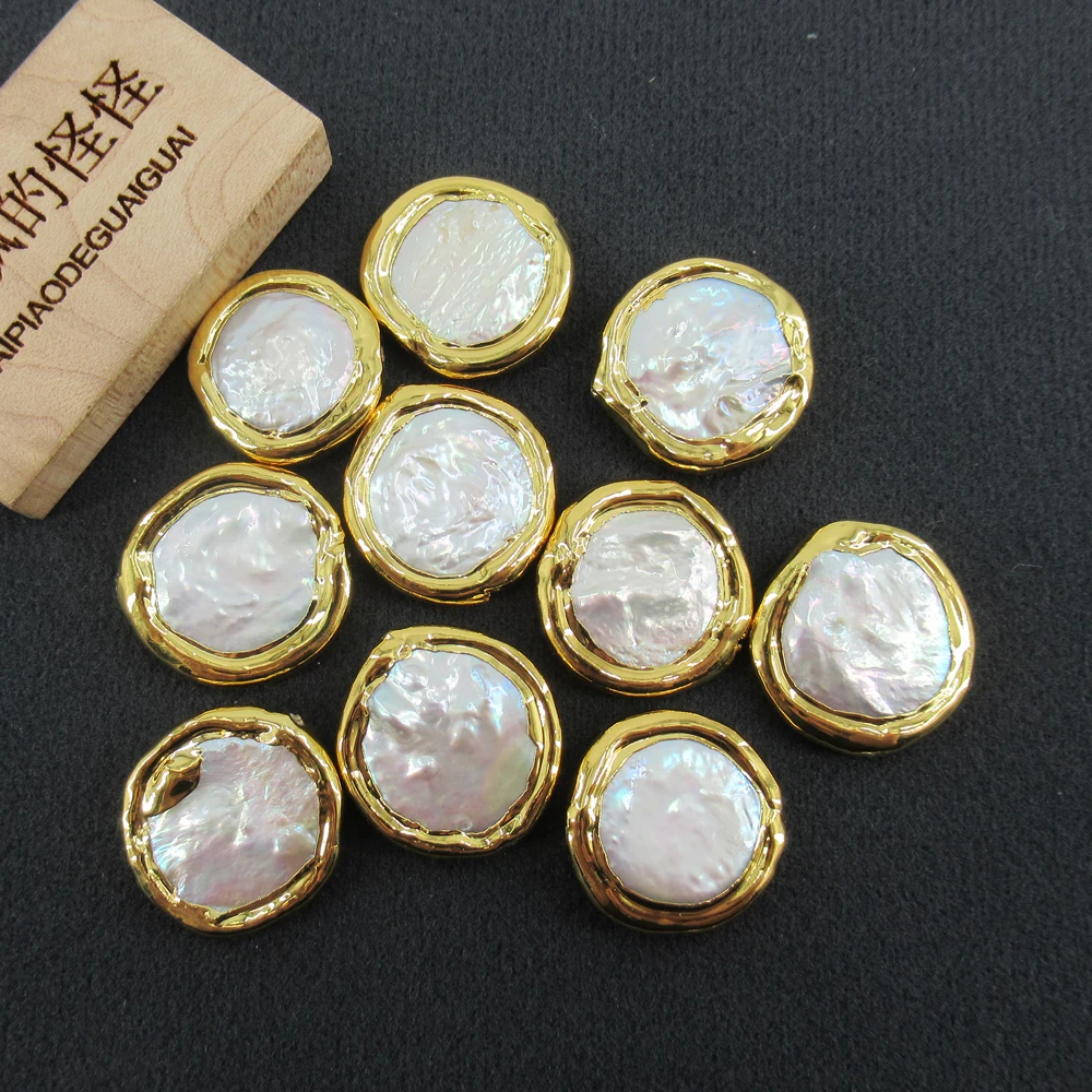 

APDGG No080 10 Pcs Natural Cultured White Coin Pearl Spacer Loose Beads