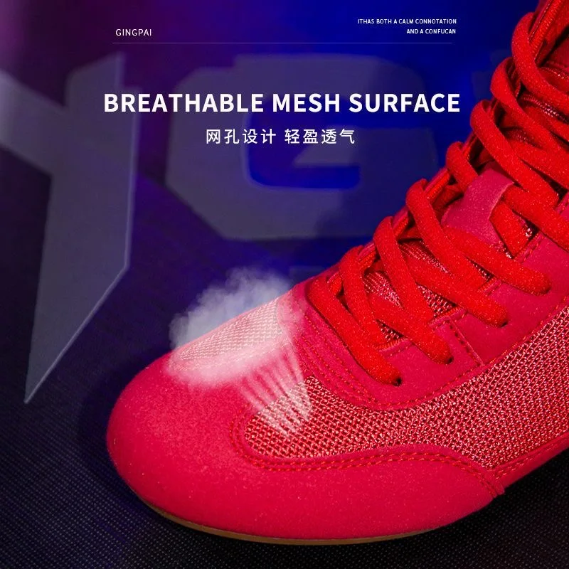 Professional Boxing Shoes for Men Women Red Pink Wrestling Shoes Couples Mesh Breathable Fighting Shoes Unisex Training Shoe