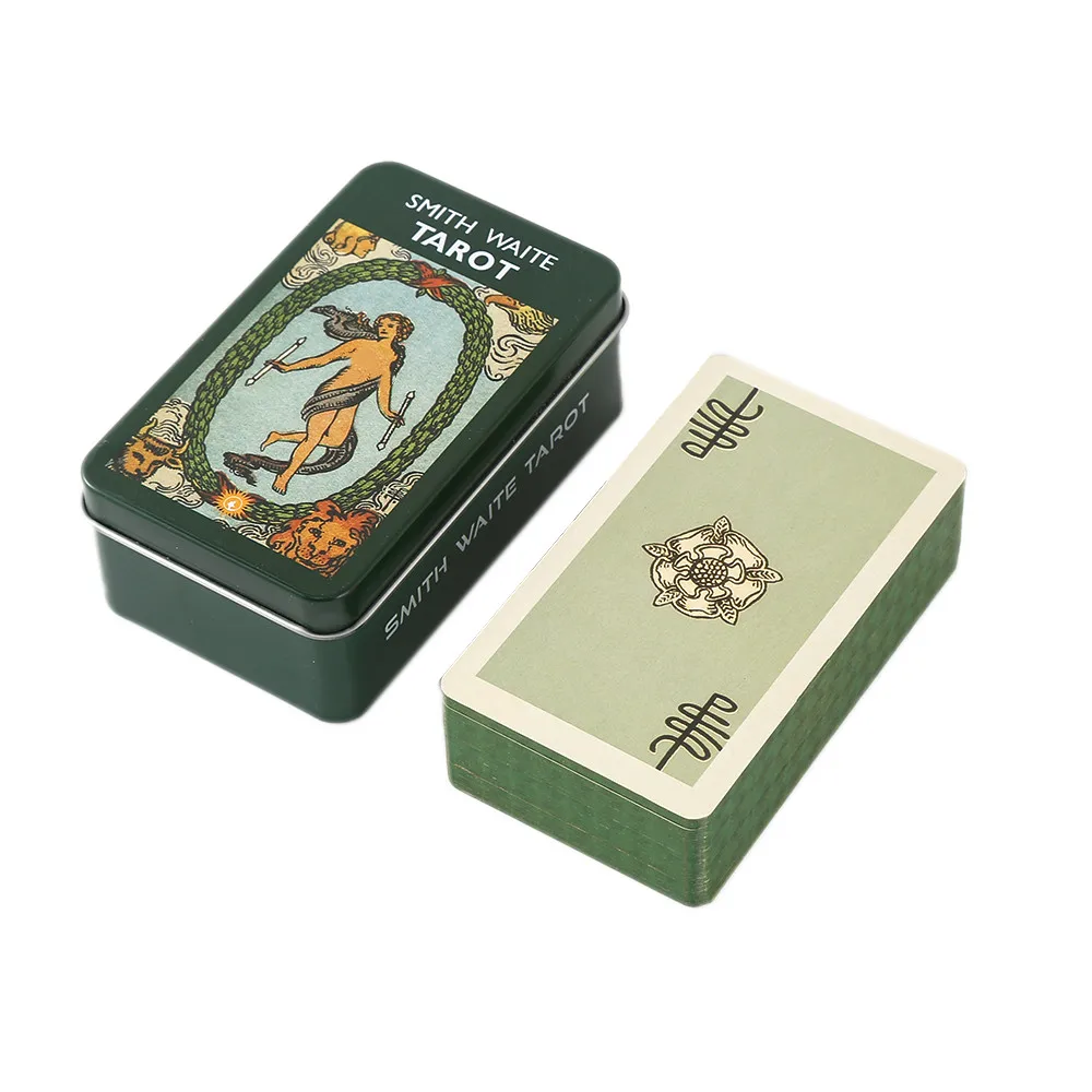 NEW HOT tarot cards green-plated Edge in Metal Tin Box 10cm*6cm board games with paper manual