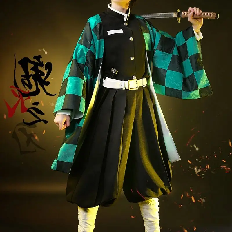 

In stock Anime Kamado Tanjirou Kisatsutai Cosplay kimono with Team uniform Man Costume Set