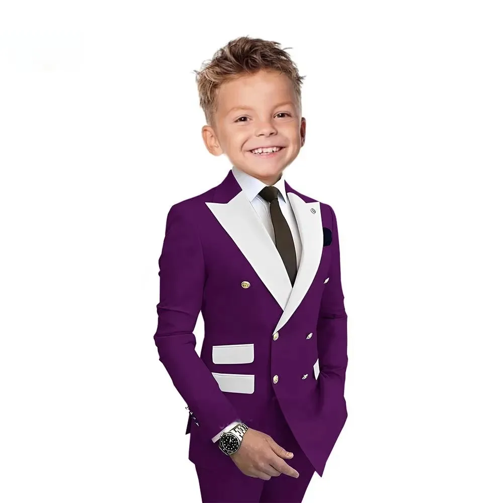 Elegant Boys Wedding Suits 2 Piece Formal Peak Lapel Blazer Pants Set Classic Kids Tuxedo Slim Fit Child Suit for 2-18 Years