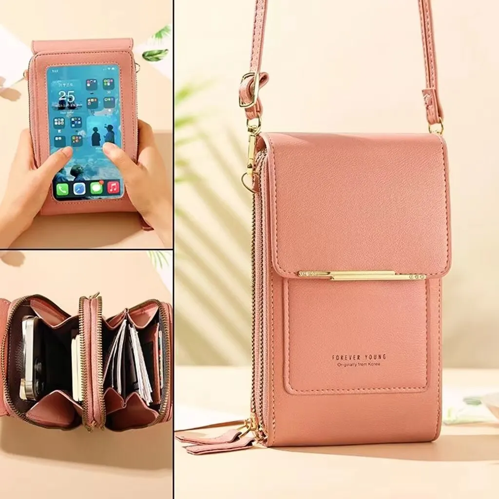 Fashion Solid PU Leather Handbag Women Female Shoulder Bag Mini Touchable Phone Bags Causal Women Handle Handbags