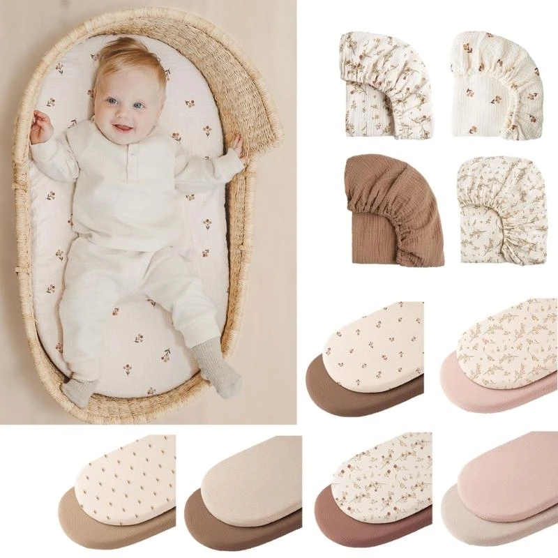 

1pc/2pcs Baby Fitted Sheet Comfortable Pram Bedding Stuff Machine Washable Fit Oval and Rectangle Bassinet Mattress
