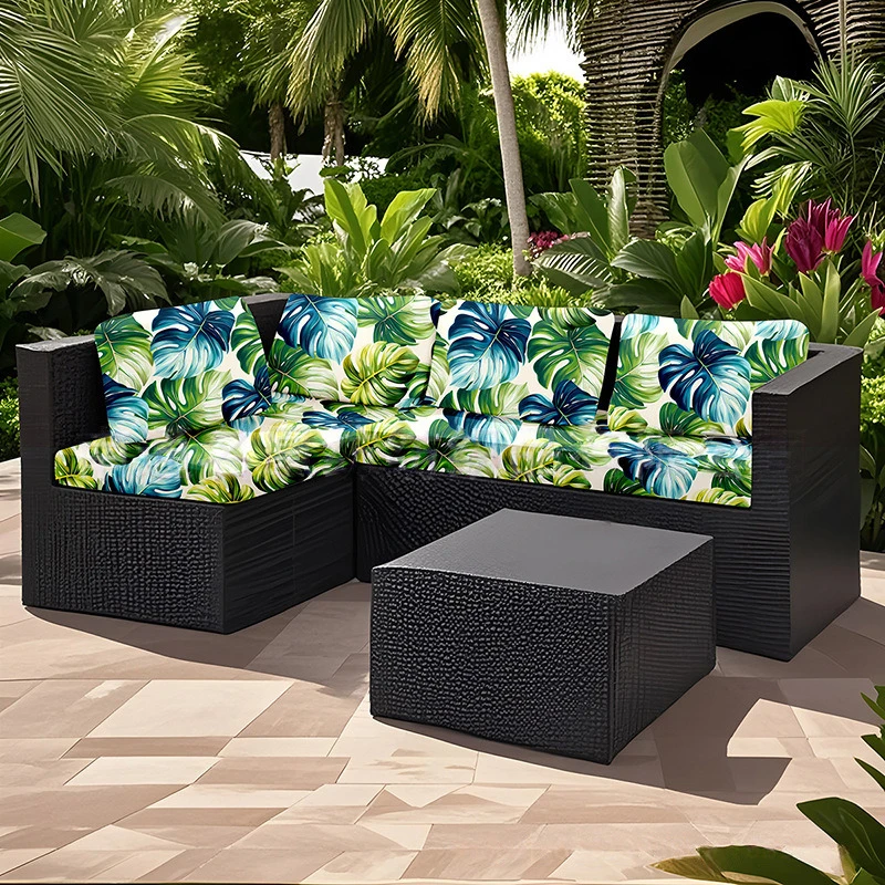 8PCS Elastic Outdoor Sofa Cushion Cover Leaf Printed Patio Sectional Sofa Protector Stretch Outdoor Garden Furniture Protector