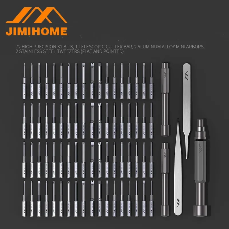 JIMIHOME JM-GNT80 80 in 1 Precision Screwdriver Set 45mm Multi S2 Bits Electronics Repair Magnetic Bits Kit with 2 Rod