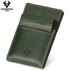 HUMERPAUL Luxurious Leather Small Card Holder Travel Slim Wallet For Men RFID Blocking Credit Retro Credit Card Purse