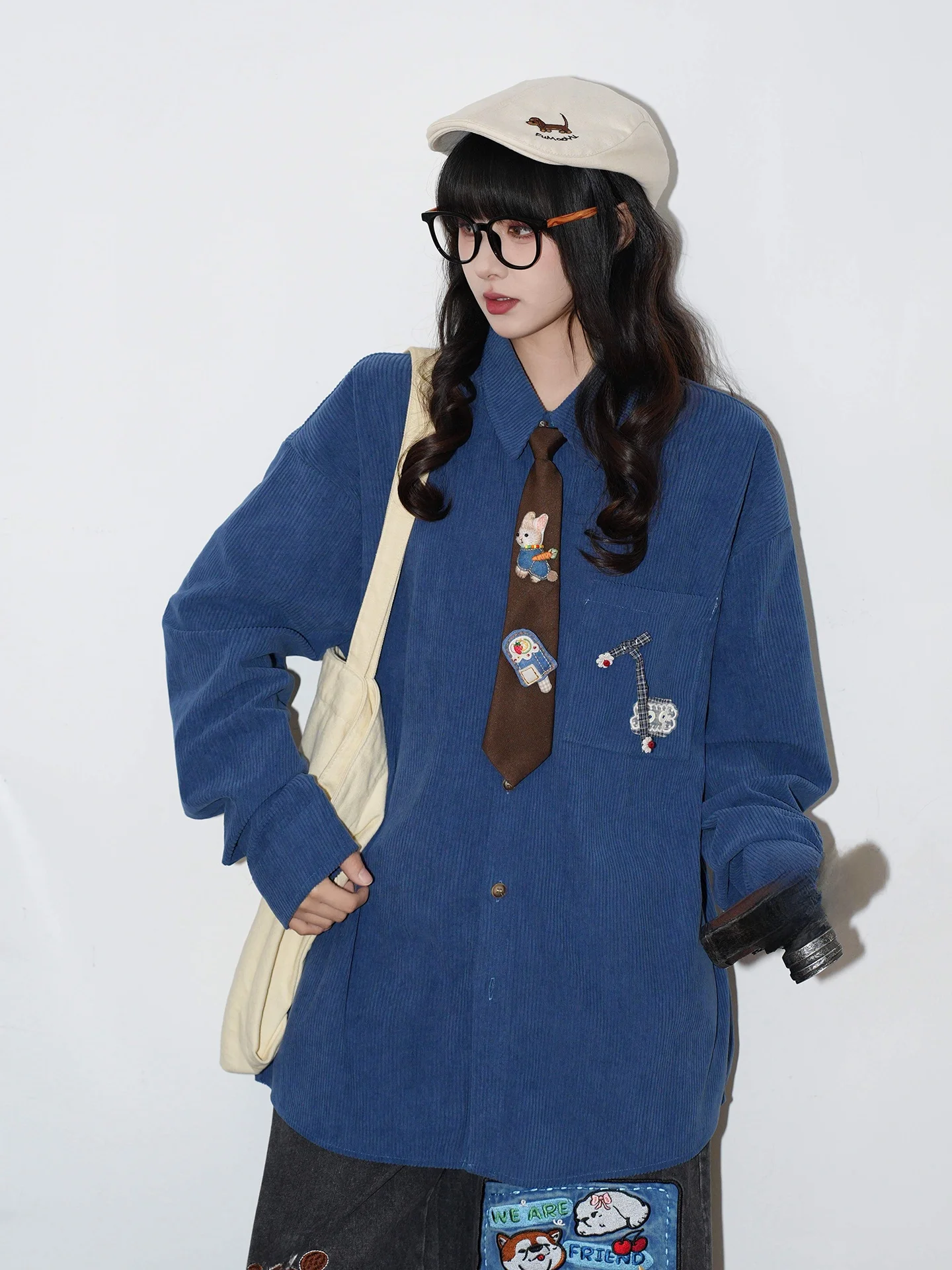 Original American Retro Design Corduroy Long Sleeve Shirt Women Loose Top Autumn Season Casual Style Polyester Fiber