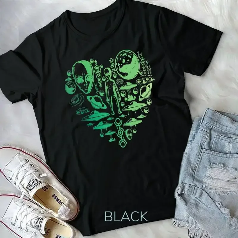 Aliens UFO Enthusiast lovers heart men women kids Abduction Unisex T shirt