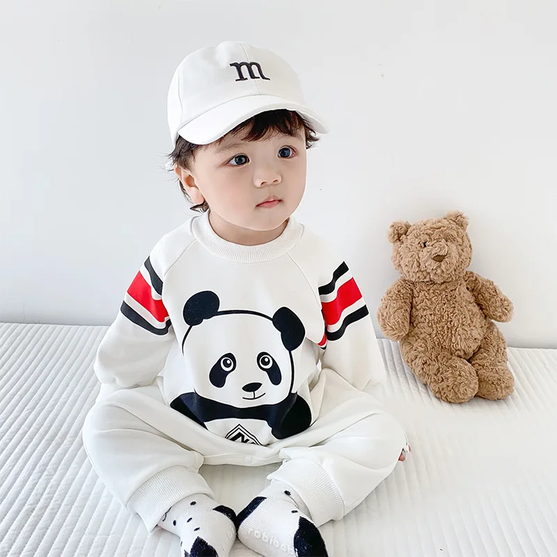 2023 Spring and Autumn New 0-3 Year Old Baby Onesie Children Cute Animal Print Clothes white Panda Outing clothes