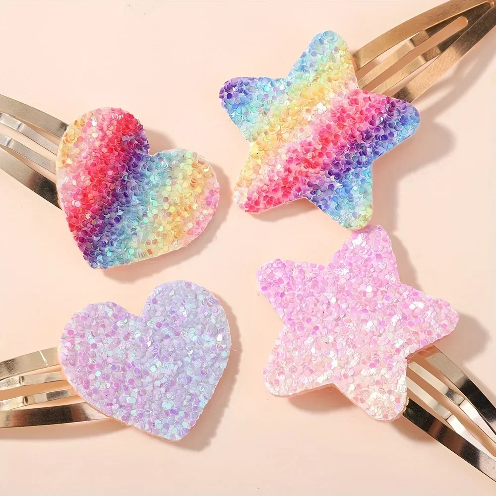 16Pcs/set Cute Glitter Rainbow Heart Star BB Handmade Hair Clips for Girls Handmade Hairpins Barrettes Headwear Hair Accessories