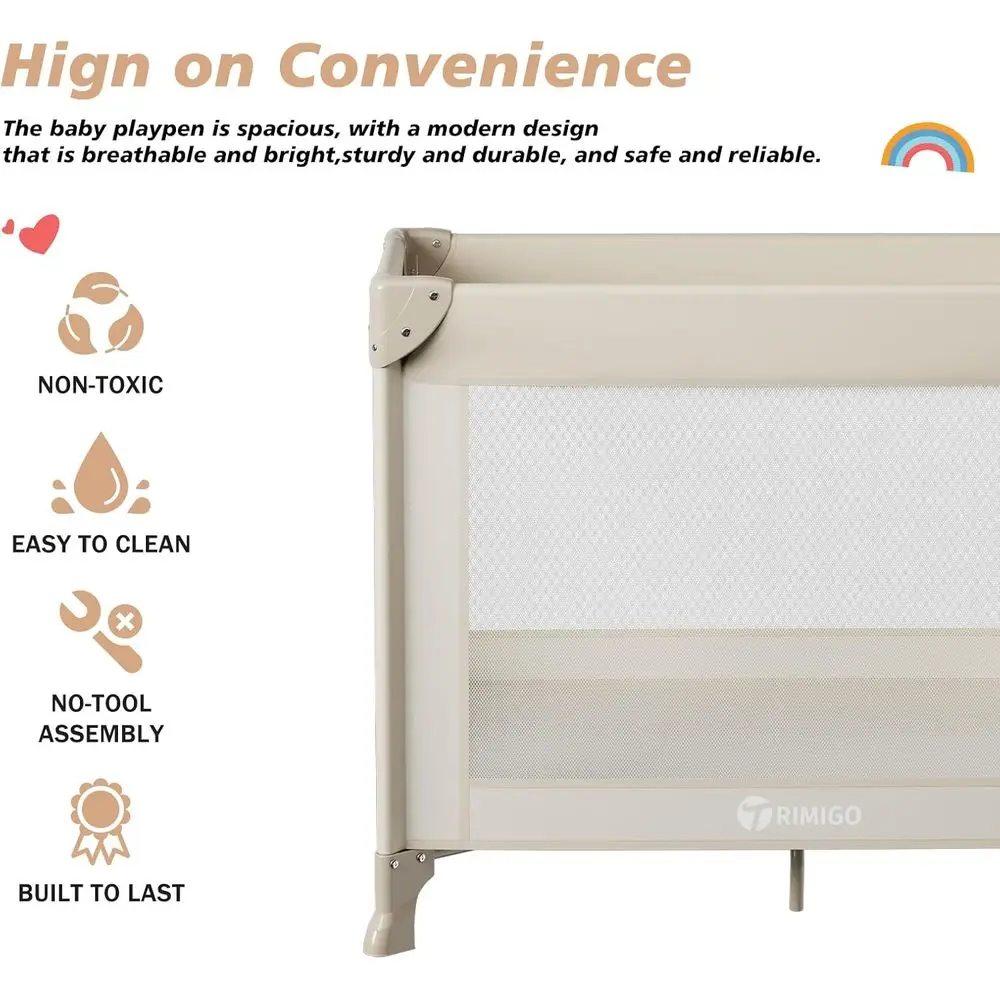 سرير سفر مدمج للأطفال مع مرتبة وشبكة - روضة أطفال خفيفة الوزن قابلة للطي للرضع والأطفال الصغار (كاكي) #6