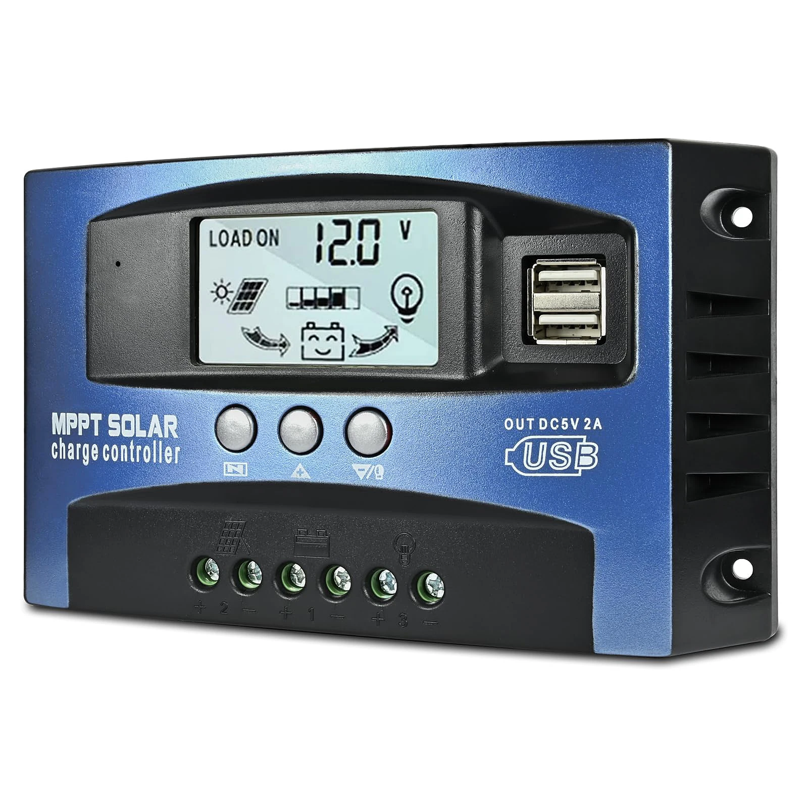 Solar MPPT Charge Controller 100A 60A 30A with Dual USB LCD Display 12V 24V Regulator for Solar Cell Panel Charger with Load