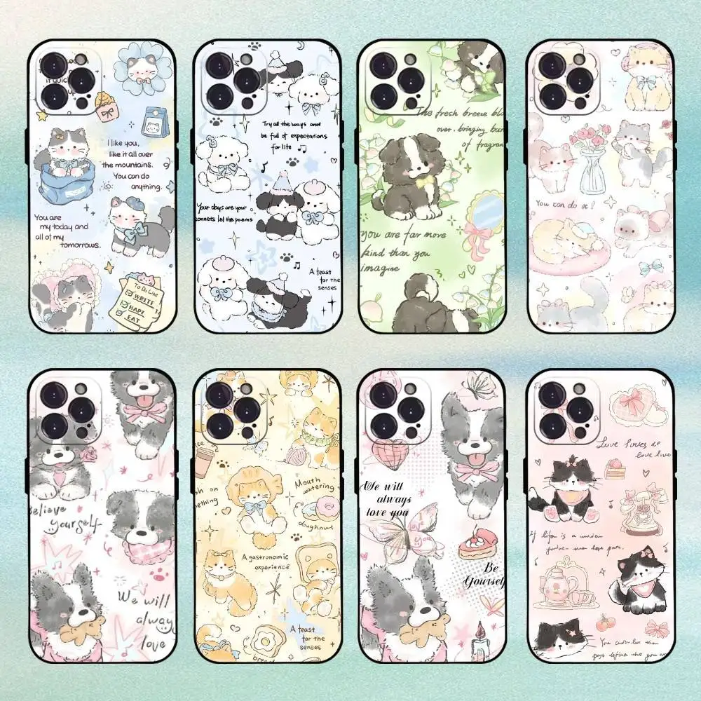 

Cute illustrated dog Phone Case For iPhone 16 15 14 13 12 11 Pro Max Plus,5G Soft Black Case