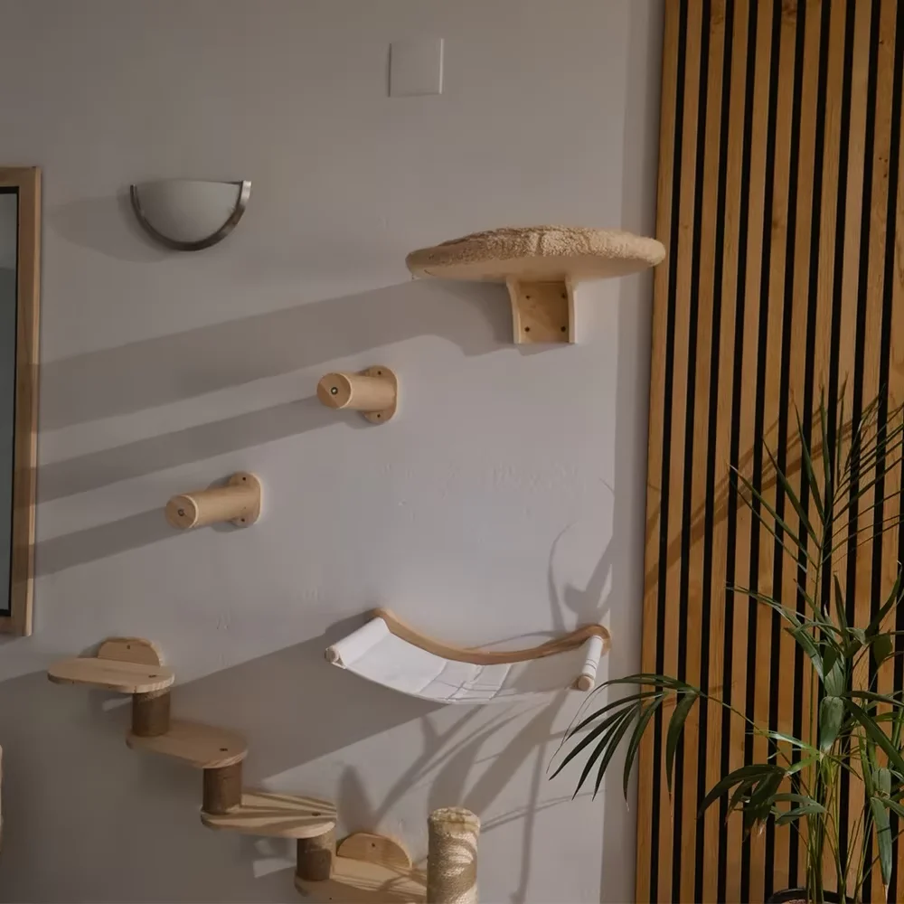 

Настенный набор из цельного дерева для кошек, когтеточки, гамак для кошек, платформа, полки для восхождения для кошек, играющих