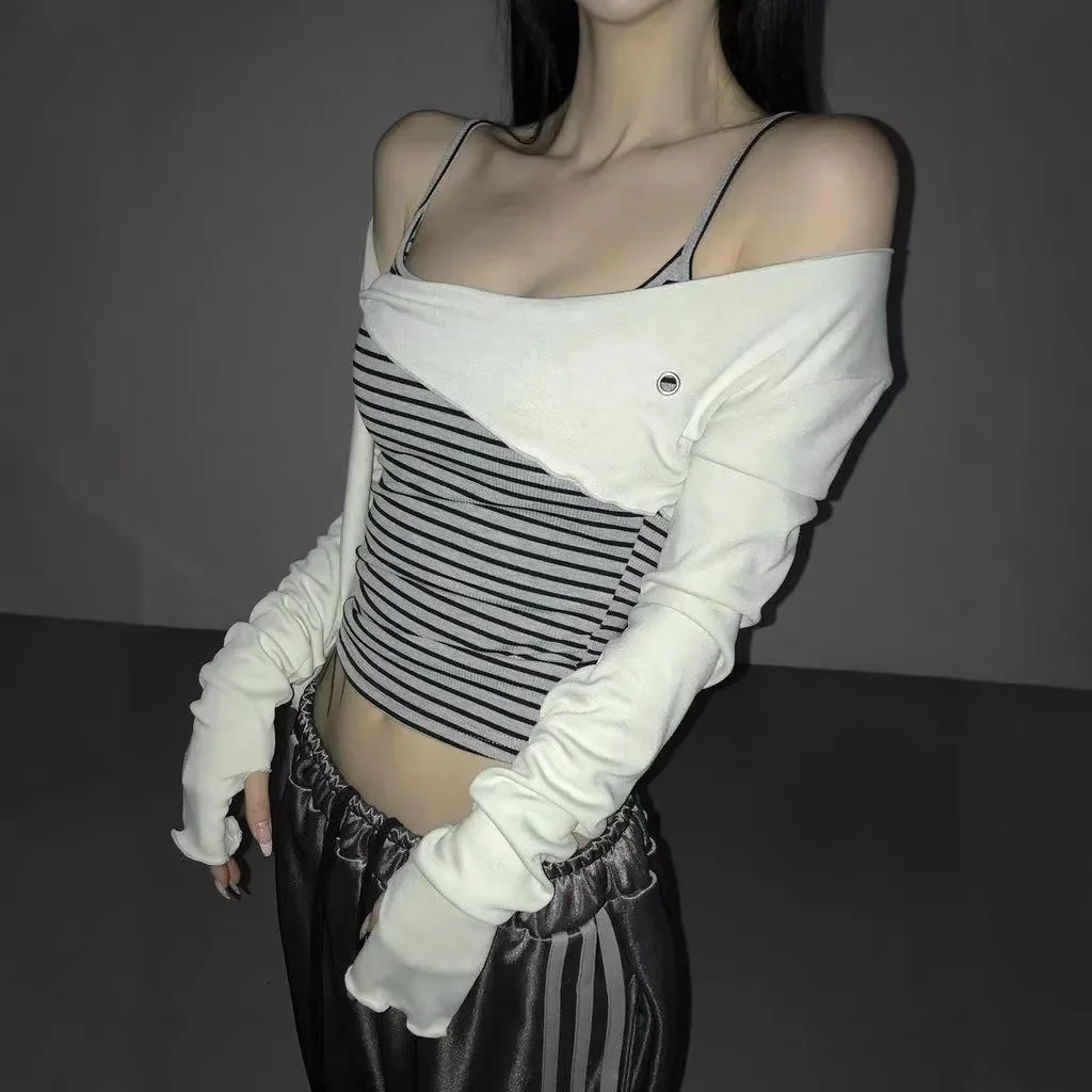 Spring and Summer Fashion Solid Color Vintage Style Versatile Ultra-short Rivet Ribbon Outerwear Individual Long Sleeve Shirt