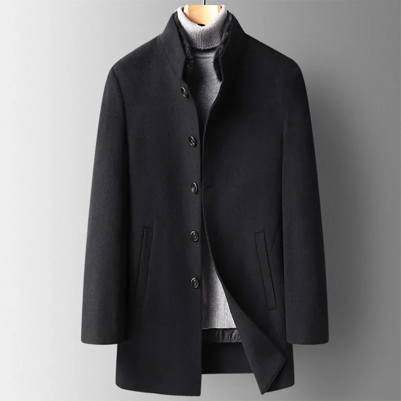 MRMT 2024 Brand New 100 Wool Mink Collar Detachable Down Liner Double-Sided Woolen Coat Men's Mid-Length Wool Coat Men's Coat