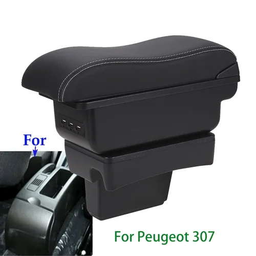 Para Peugeot 307 caja de reposabrazos para Peugeot 307 reposabrazos de coche accesorios de coche caja de almacenamiento automática aumentar detalles interiores 2001-2008