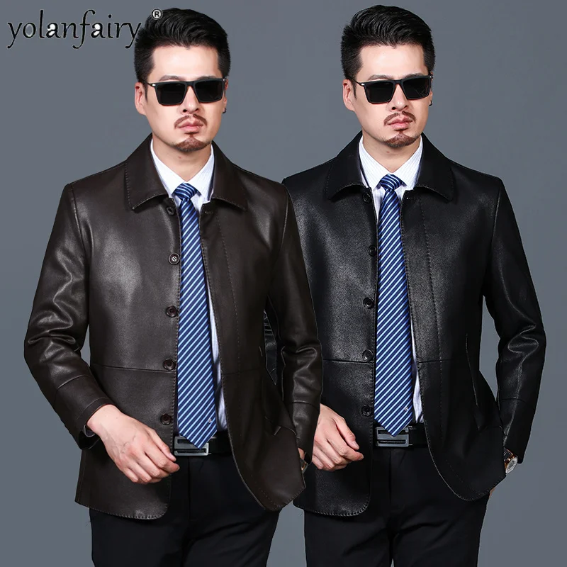 

100% Genuine Leather Jacket Men Winter New Sheepskin Lapel Coat Soft Social Casual Chaquetas Hombre Large Size FC