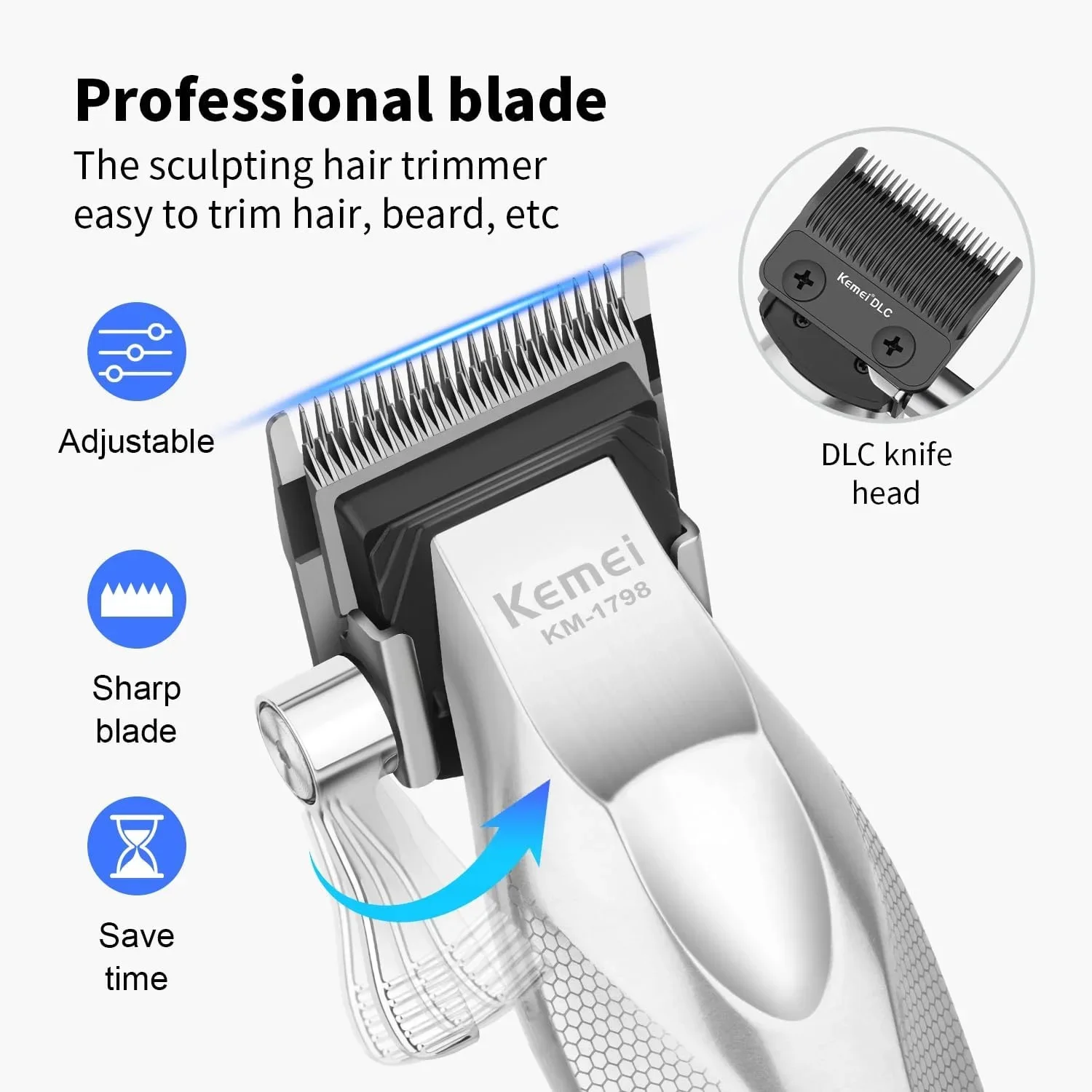 Professional Hair Clippers Hair Cutting Machine Electric Clippers 9000 RPM Trimmers Adjustable Hair Clippers KM-1798 KM-3023-702 view 4