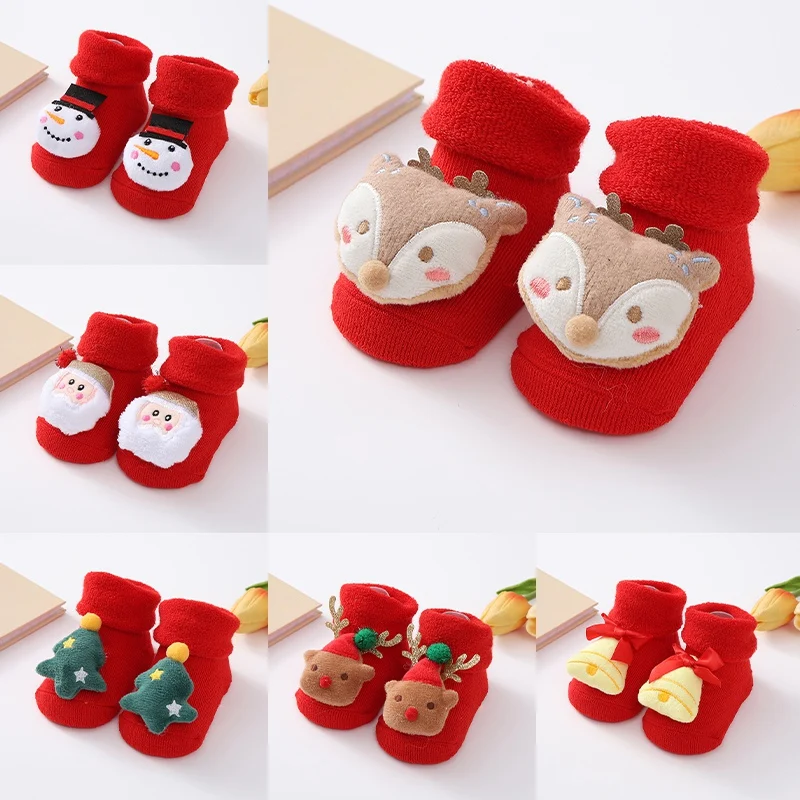 0-3 Years Children Stockings Baby Thickened Terry Xmas Warm Stuff Boy Girl Christmas Winter Clothing Accessories Toddler Socks