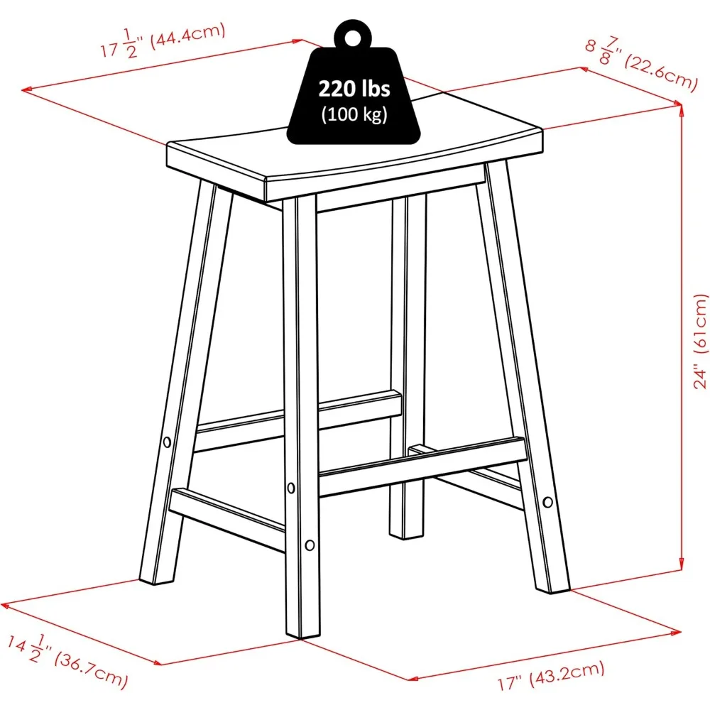 Modern Walnut Counter Stool 24 Inch Height - Space Saving Kitchen Bar Stool for Home Dining & Living Room