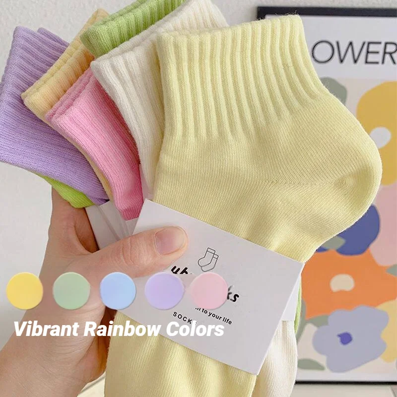 10 Pairs Women Pure Sports Socks Macaron Candy Colored Short Socks Soft Comfortable Breathable Sweat Absorbing Simple Fashion Al