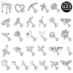 ZS 1 PC G23 Titanium Thread Lip Labret Piercing Women Men 16G Punk Bat Snake Ear Studs Crystal Cartilage Helix Piercings Earring