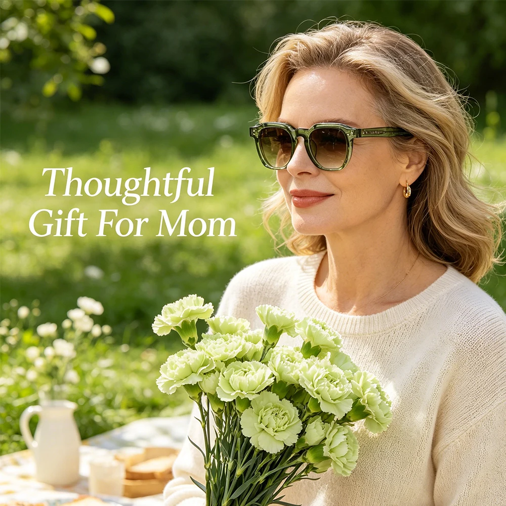 

CATERSIDE Sunglasses for Mother's Day Gift Clear Green Square Frame Glasses Brown Gradient Lens Sun glasses Vintage Eyeglass