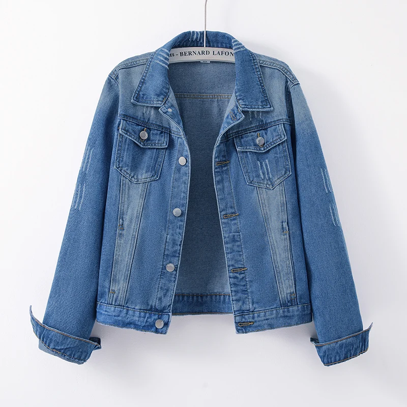 

Scratch Pocket Short Jacket Korean Vintage Blue Jeans Tops Autumn Winter Fashion Denim Jacket for Women Loose Clothes 29275