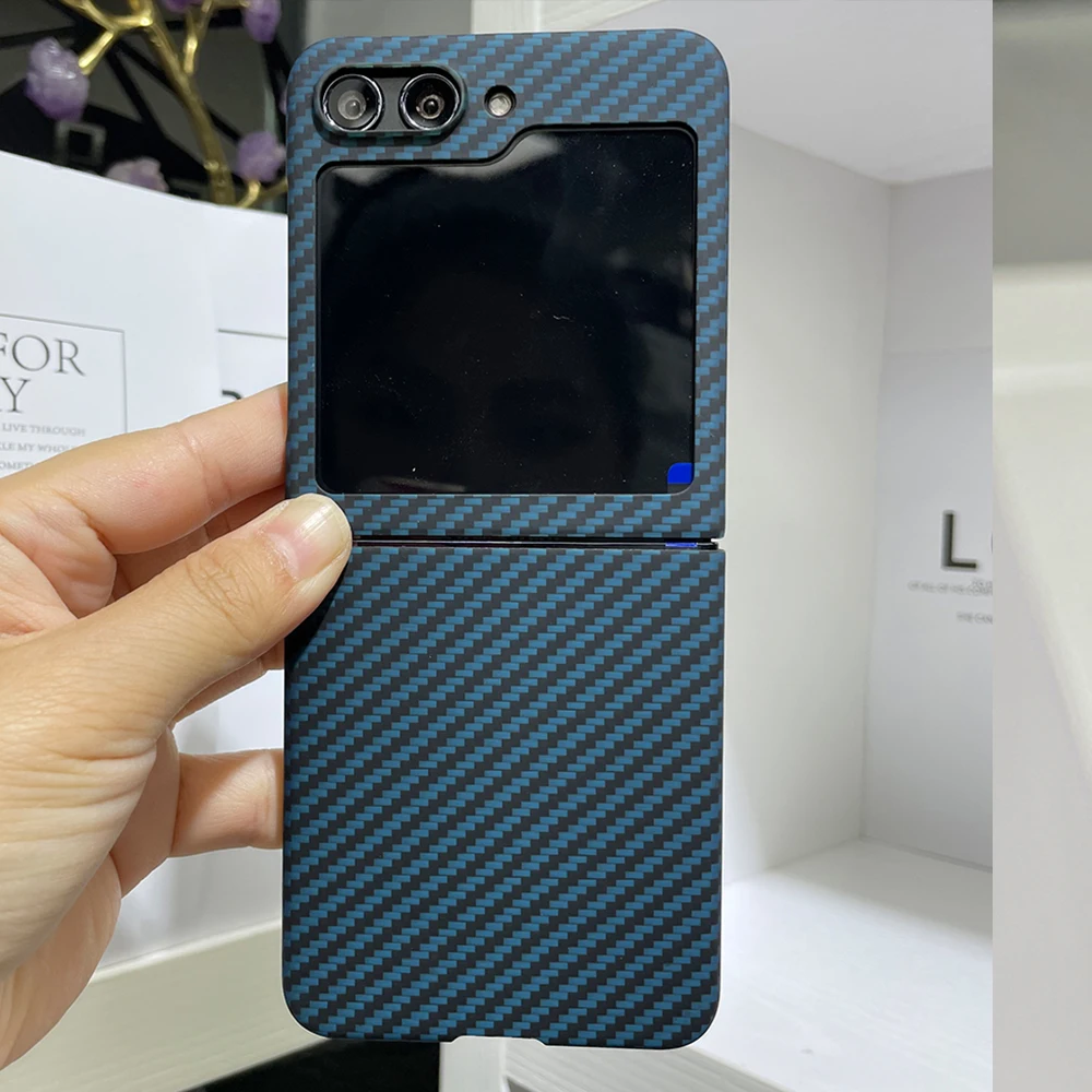 Carbon Blue carbon fiber case For Samsung Galaxy Z Flip 5 case Ultra-thin anti-drop Aramid fiber Z Flip 5 phone hard Cover