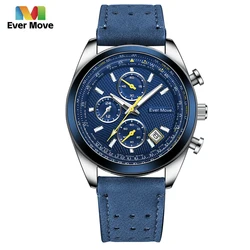 Ever Move Watches for Men Brand Quartz Leather Fashion Men's Watch Waterproof Luminous Date Gifts Sports Chronograph Wristwatch