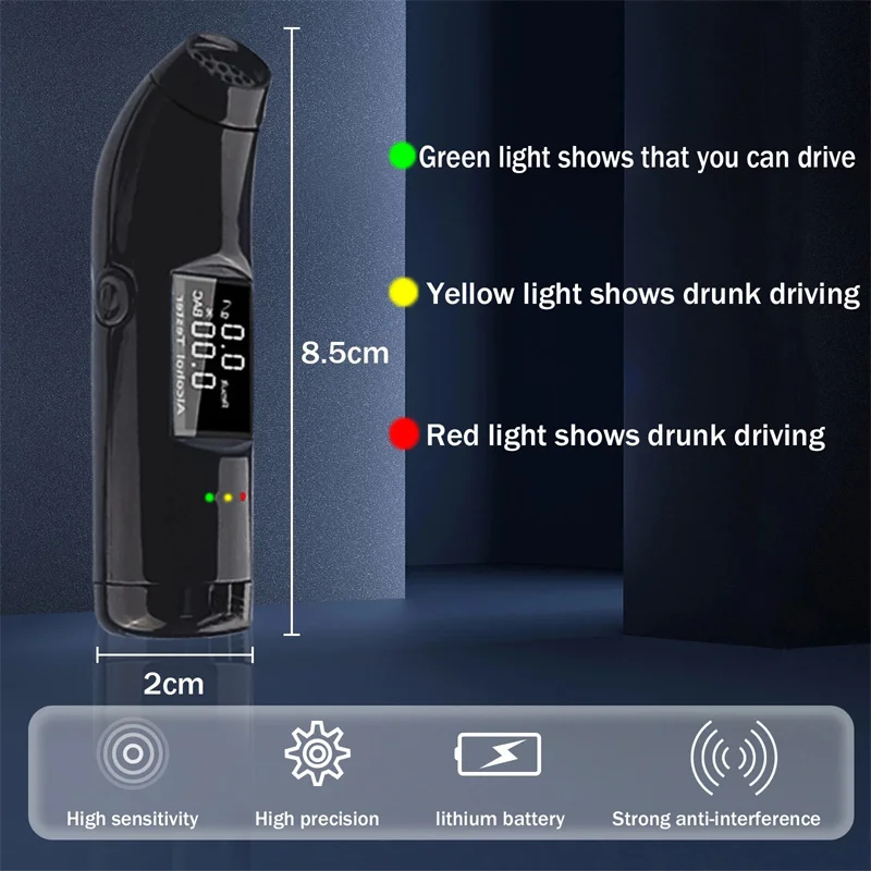 Portable Vehicle Mounted Alcohol Tester Wine Checking Drive Air Blowing Detector Charging High Precision Digital Display