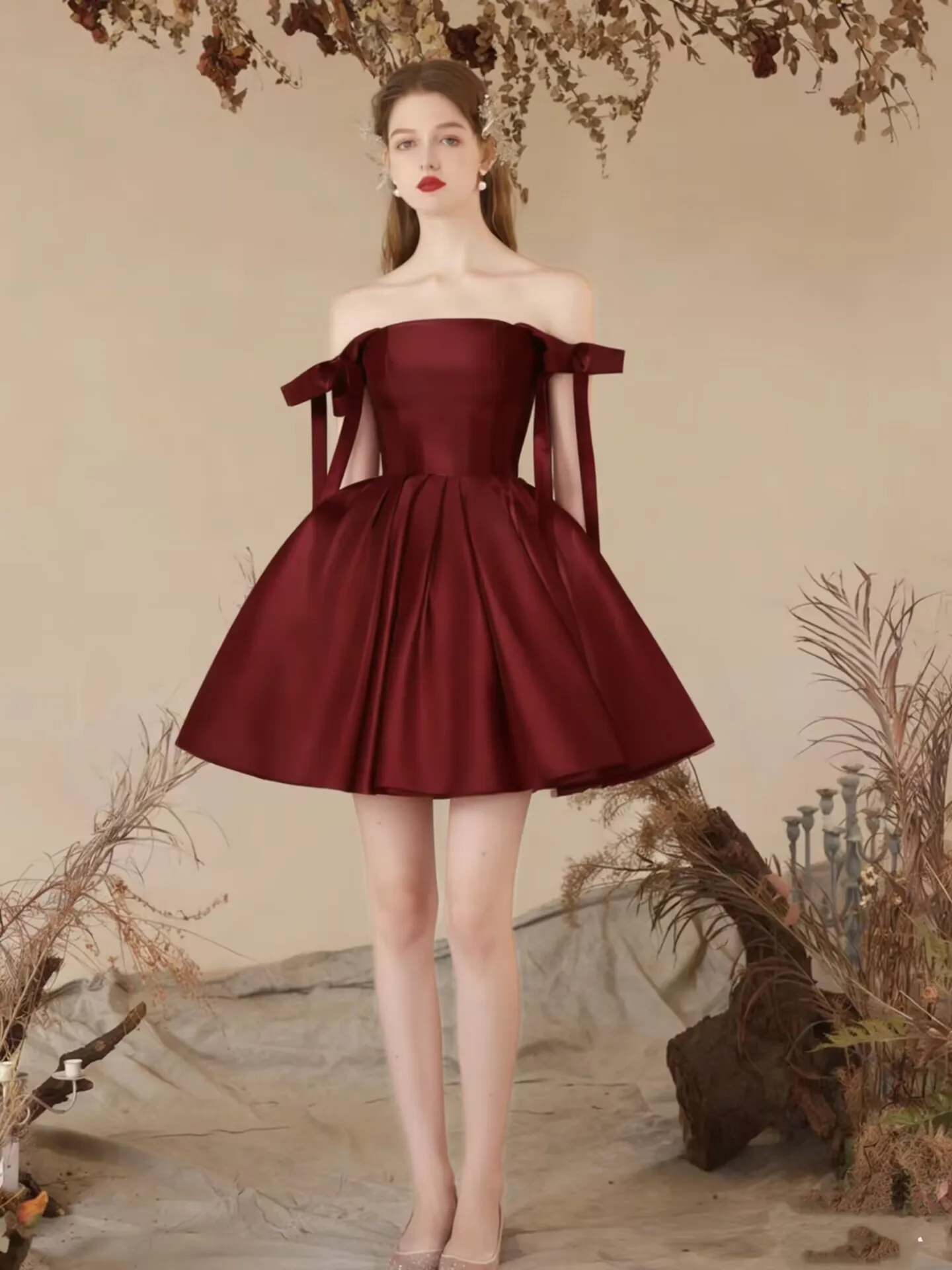 

Customized Simple Satin Homecoming Dresses for Teens with Pockets Off The Shoulder A-Line Short Prom Dress Evening Wedding Gown