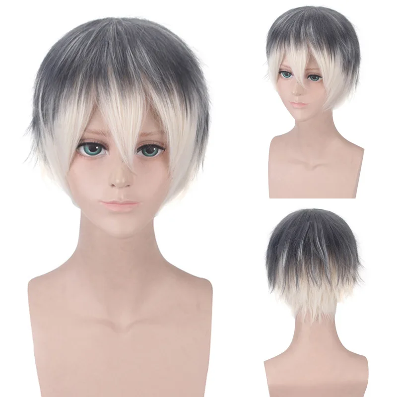 Synthetic Short Bob Anime Cosplay Wig for Re-Vale Inspired Idol Group Characters Light Blue Mix Pink Party Costume